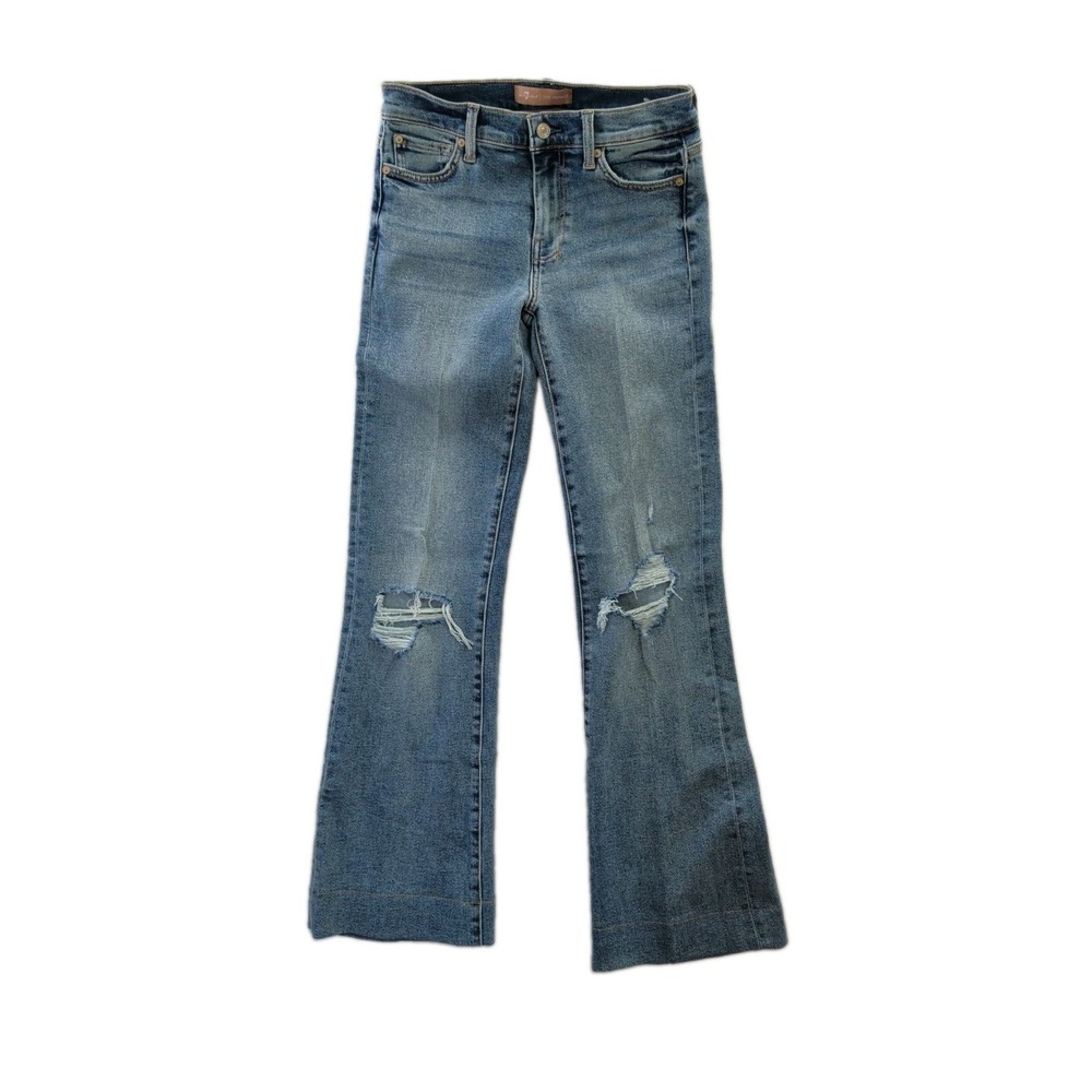 7 For All Mankind Luxe Vintage DOJO Jeans Womens 27 Blue Flare Distressed Y2K